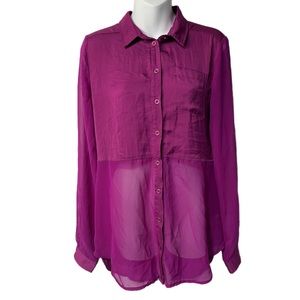 Free People Best of Both Worlds Pink Satin Sheer Button Down Shirt Tunic Small